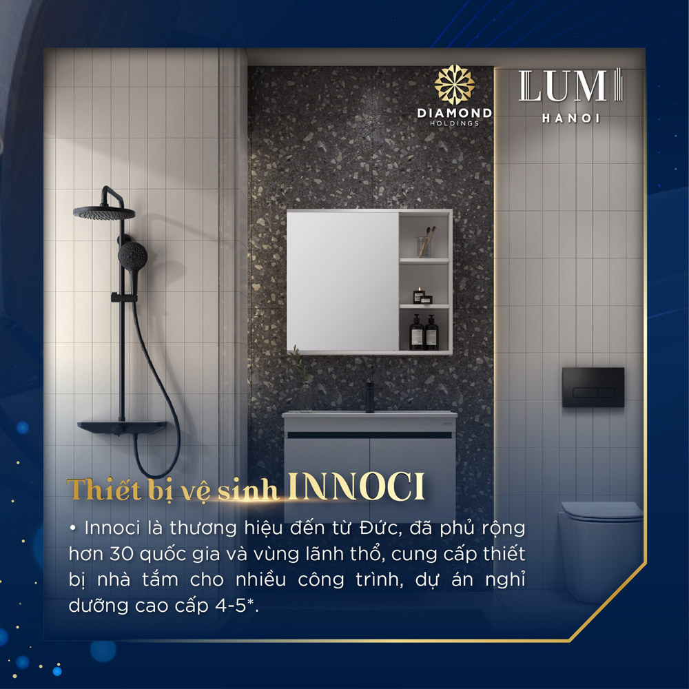 Thiết bị nhà tắm và vệ sinh tại căn hộ Lumi Hà Nội sử dụng thương hiệu Innoci